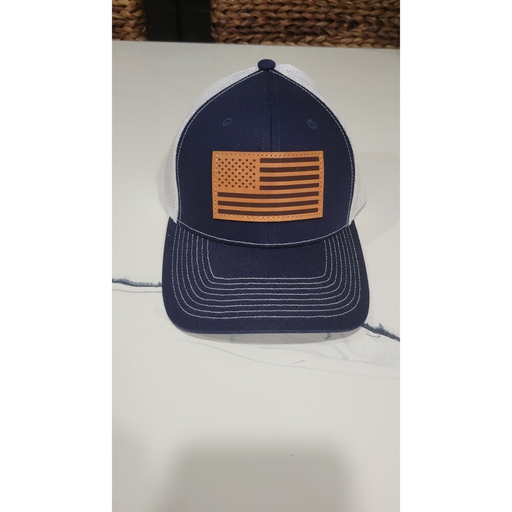 Academy American Flag Trucker Hat Baseball Cap Adjustable Mesh Back Navy, White